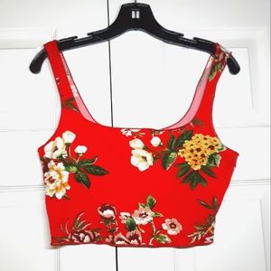 Coral colored floral cropped lightweight  camisol bralette womens top vintagey